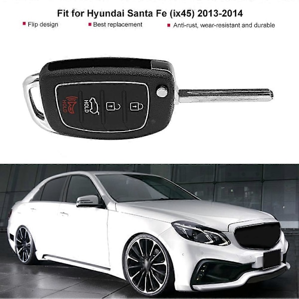 Vikbar 4-knapps Fjärrnyckel Fodral Skal Passar Hyundai Santa Fe (ix45) 2013-2014