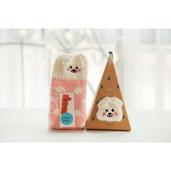 Strumpor Höst och Vinter Parstrumpor Nya Tecknade Söta Dam Julstrumpor Korallfleece Sovstrumpor Pink Dog Children