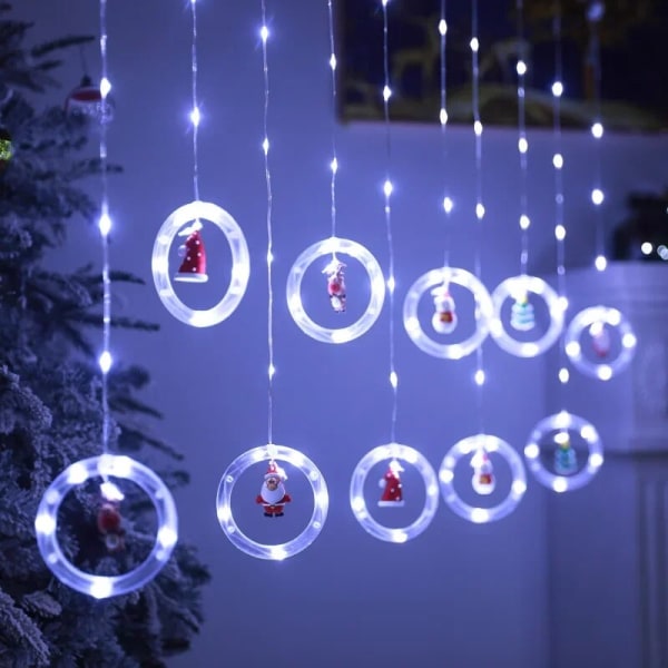 Jultomte Tecknad Modellering LED Färgglada Ljusslingor Juldekoration Gardinljus för Utomhusbruk, Julgran Cold white A Remote Control