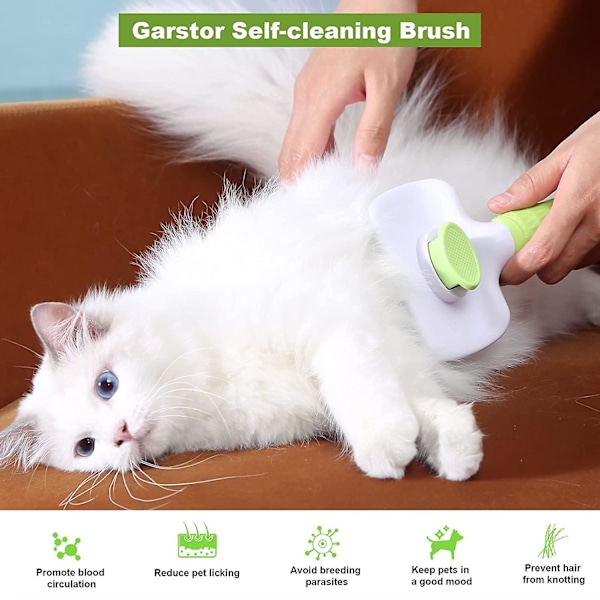 The Pet Slicker Brush, som renser børsten med blot et tryk, er et effektivt værktøj til at pleje kæledyr og fjerne løse hår. Stor
