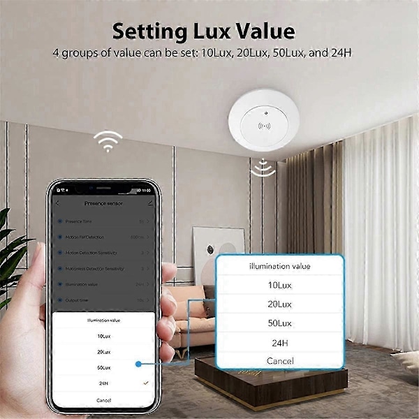 Tuya WiFi 24G MmWave Tutkan Älykäs Ihmisen Läsnäolon Ilmaisin Valaisimen Tuki Valokytkin 95-250V B