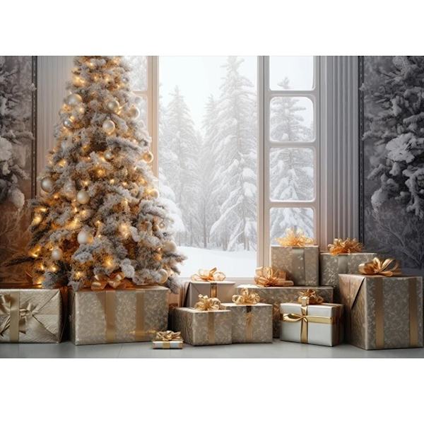 Beenle Julefotografering Bakgrunn Juletre Gave Peis Snøfnugg Familie Selskap Banner Portrett Bakteppe Fotostudio SD-2260 Vinyl 250X200cm