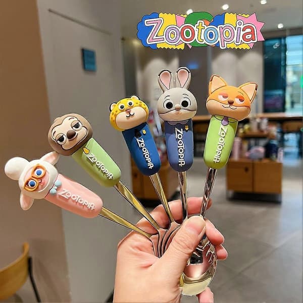 Zootopia Judy Hopps Nick Wilde 304 Bestikssæt i rustfrit stål med ske og gaffel White