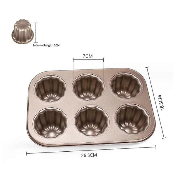 6-rums Canele Form Kageform, Non-stick Canele Bageform til Ovn Kulstofstål Caneles Form Bageværktøj