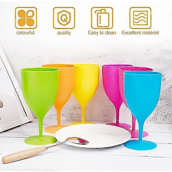 Plastvinglas Set om 6, Återanvändbara 300ml Vinglas Frostat Enfärgat Cocktailglas Okrossbart