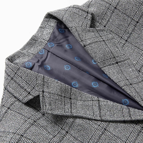 Herr Slim Fit Casual Två Knappar Kostymkavaj Rutig Blazer Business Jacka Grå L