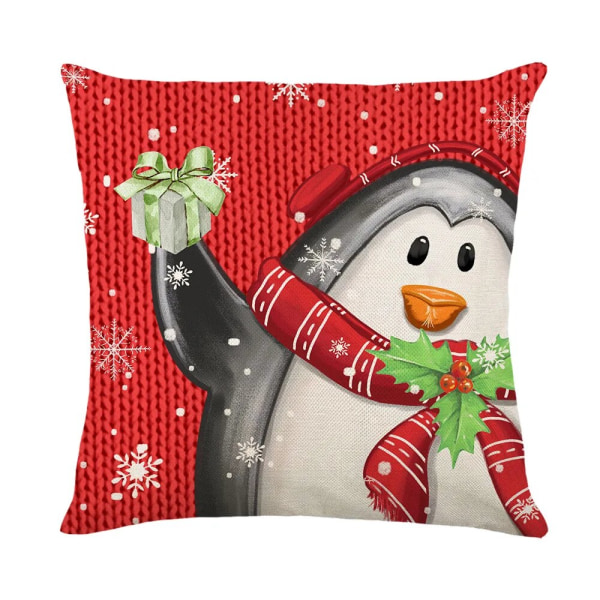 Jul Tecknad Jultomte Snögubbe Älg Örngott Xmas Tree Penguin Örngott Merry Christmas Inredning för soffa Cover D