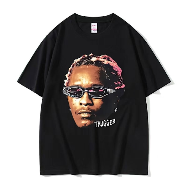Rapper Young Thug Thugger Rød Vintage Grafik T-shirt Mænd Kvinder Hip Hop Street Tee q05421 Black M
