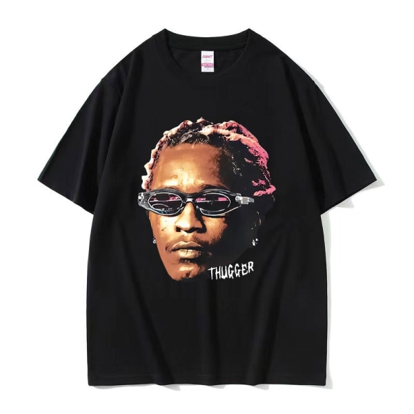 Rapper Young Thug Thugger Rød Vintage Grafisk T-shirt Mænd Kvinder Hip Hop Street Tee q05421 Black XXL