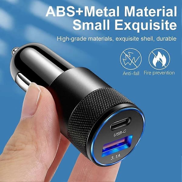 15W USB PD Biloplader Dobbeltport Hurtig Opladning Til iPhone white