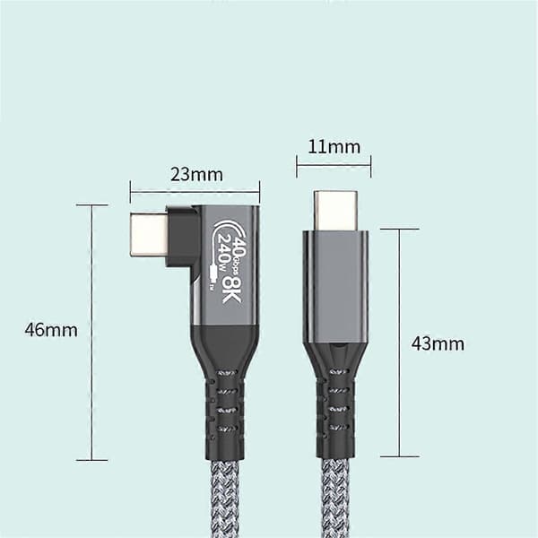 USB 4 Kabel 90° 40Gbps USB4 Typ C Datakabel Snabbladdning PD 240W, 8K Videoöverföring