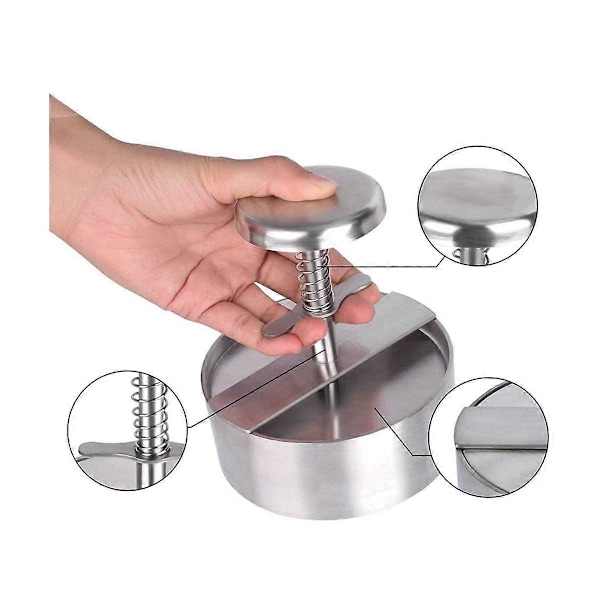 Hamburger Patty Maker Presse 304 Rustfrit Stål Non-Stick Rund Manuel Risbolleform Tykkelse Justerbar