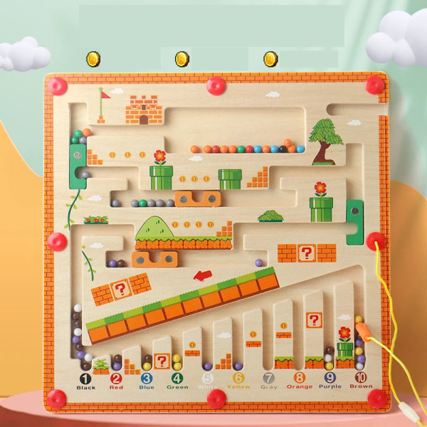 Magneettinen väri- ja numerolabyrintti, Montessori-lelut yli 3-vuotiaille, puinen palapelitoimintataulu, opetuksellinen laskeminen Labyrinth