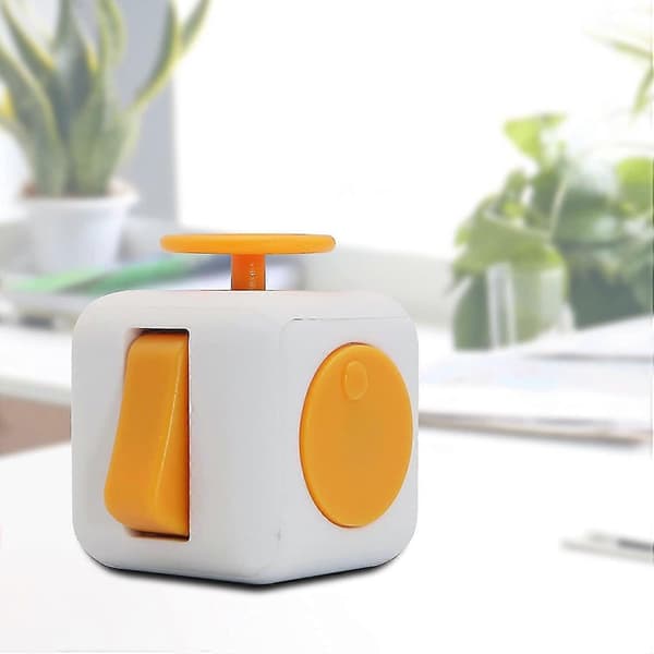 Fidget Cube Stress Angst Trykaflastende Legetøj Til Voksne Børn, Afslappende White yellow