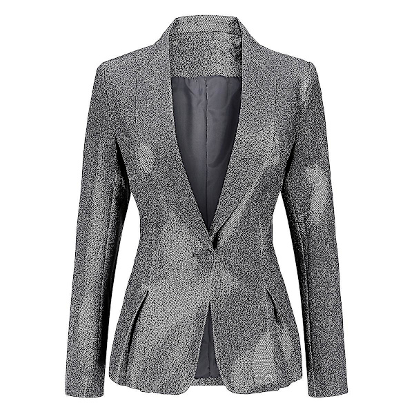 Dame Formel Kontor Dame Tunika Revers Ensfarvet Slank Todelt Sæt Plisseret Blazer Og Bukser Gray M
