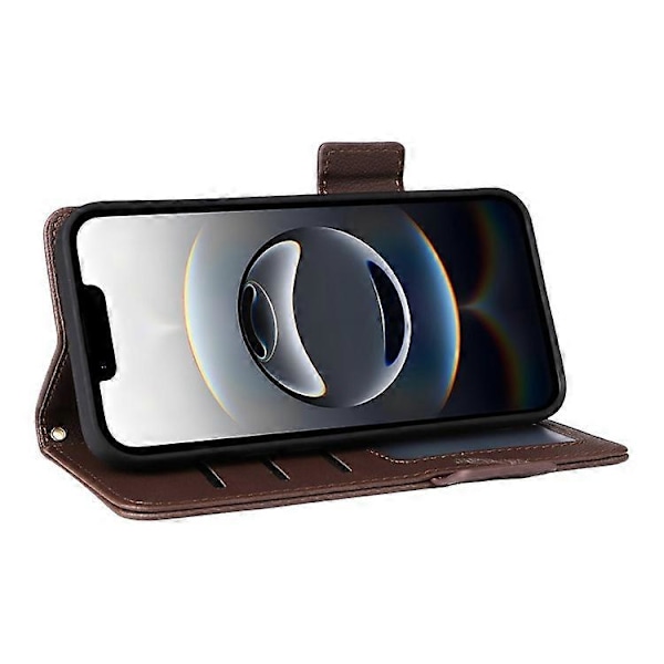 Kompatibelt Plånboksfodral för iPhone 16e, Flipfodral med Litchi-textur, PU-läder Brown