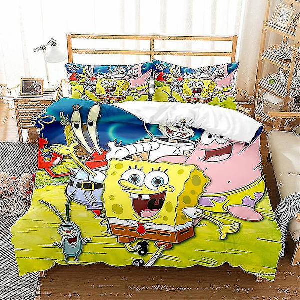 Spongebob Squarepants Serie Tryckt Påslakan Tvådelat Set Tredelat Barnrum Dekorativt Påslakan W style 5 264*228three-piecesuit