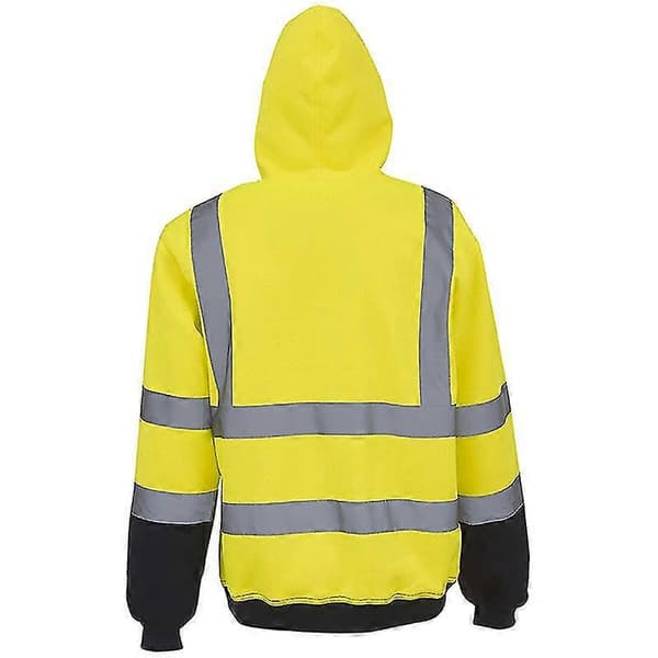 Herre Hi Vis Viz Høy Synlighet Sikkerhetsarbeid Hettegenser Pullover Sweatshirt Yellow M