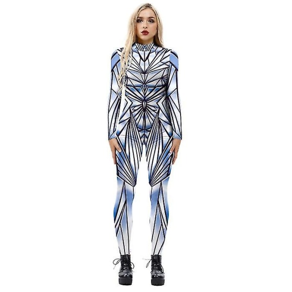 Robot Punk Jumpsuit Catsuit Damkostymer Halloween Bodysuit Outfit Dress Up Cosplay Tight Bodysuit-a XL