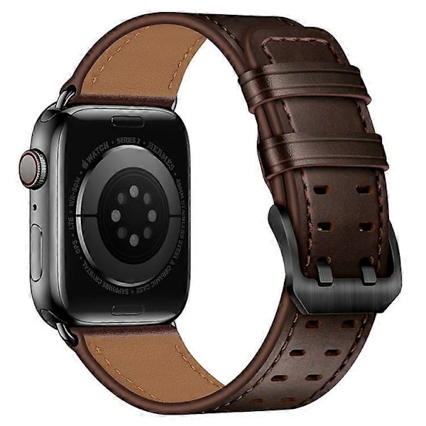 Kompatibel med Apple Watch Series 10 42mm / 9 8 7 41mm / 6 5 4 SE SE (2022) SE (2023) 40mm / 3 2 1 38mm Urrem Ægte Læder DarkBrown
