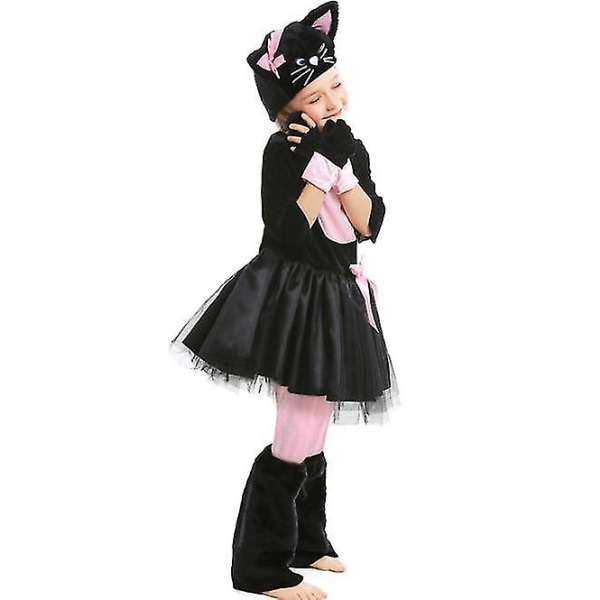 Kostym för tjej Rosa Svart Katt Klänning Kostym Halloween Carnival Party Mardi Gras Cosplay 120-130CM