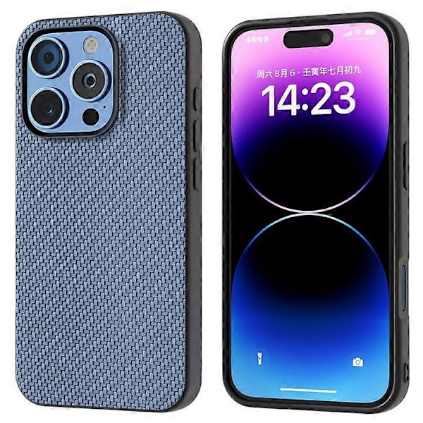 ABEEL Kompatibelt Skal för iPhone 16 Pro Max Läder+PC+TPU Telefonskal Kolfibertextur LightBlue