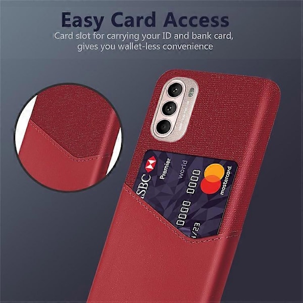 Kortholder Design Stof + PC + PU Læder Bagcover Stødsikkert Etui Kompatibelt til Motorola Moto G31 / G41 Red