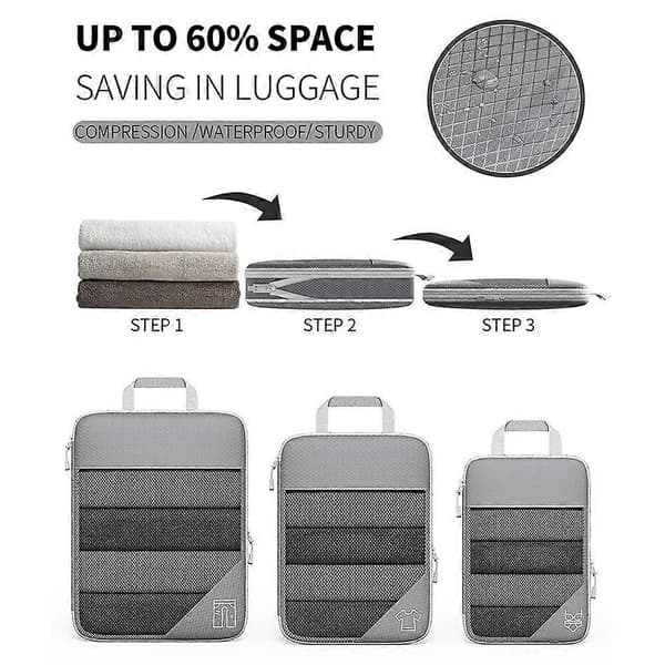 Kompressionspackkuber för resor - 600D Polyester Bagageorganisatörsset med dragkedja Gray