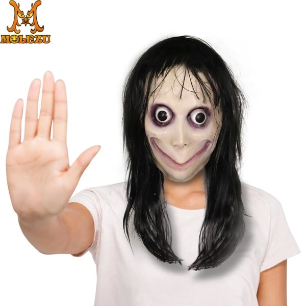 Rolig Skrämmande Festmask Latex Clown Cosplay Full Head Momo Mask Stort öga Med Långa Peruker Maskerad Halloween Party