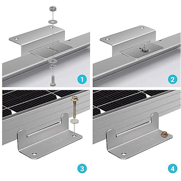 Solcellepanelklemme Aluminiumlegering Monteringsbrakett med Skruer og Muttere for Bobil Båttak 4 Stykker