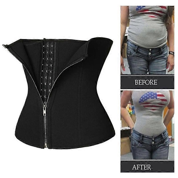 Midjeformare för Kvinnor Latex Bälte Stålskenor Dragkedja Kroppsformare Korsett Black L