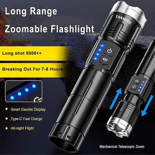 LED-taskulamppu zoomattava valo SuperBright-taskulamppu USB-ladattava lamppu F0W1ZZA7