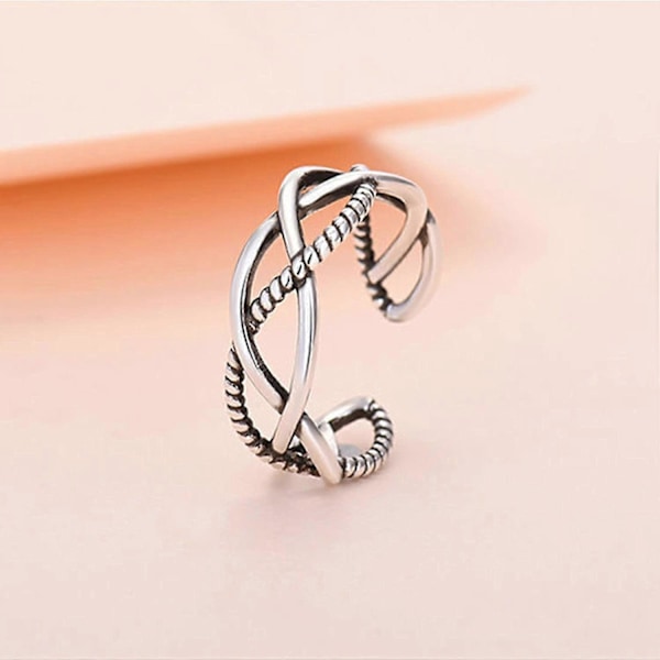 Silverfärgad tumring för dam och herr, justerbar keltisk knut, smiley silverring set, present