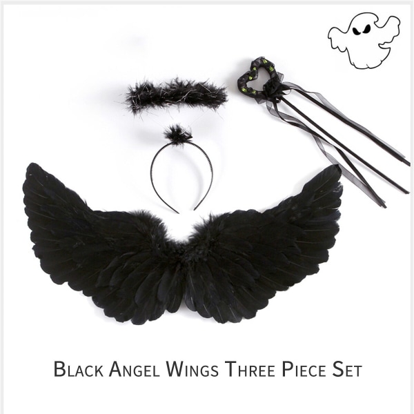 Lasten musta enkeli pääskynen höyhen siipi rekvisiitta Halloween-asu Performanssi Prinsessa koristelu roolileikki Angel 3pcs-M