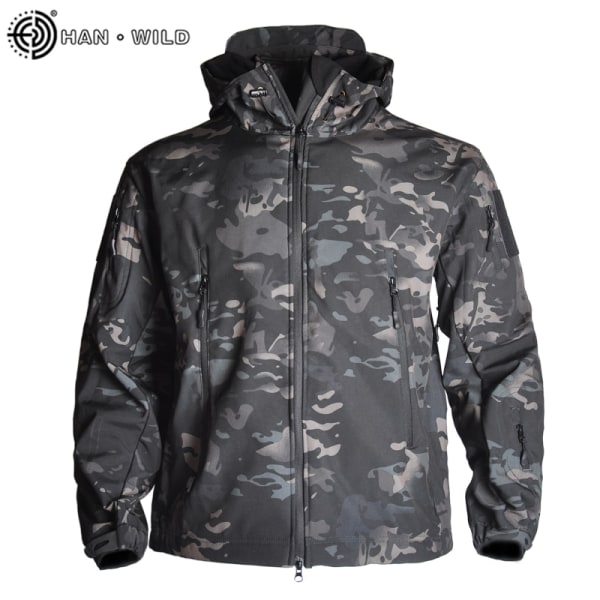 Jagttøj Soft Militær Taktisk Jakke Herre Kamp Vandtæt Fleece Herretøj Multicam Frakke Vindjakker Black-Camouflage 4XL for 95-105kg