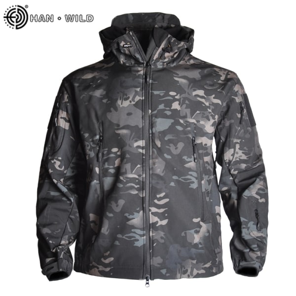 Jakt Jakker Myk Militær Taktisk Jakke Man Combat Vanntett Fleece Herre Klær Multicam Coat Windbreakers Black-Camouflage S for 50-60kg