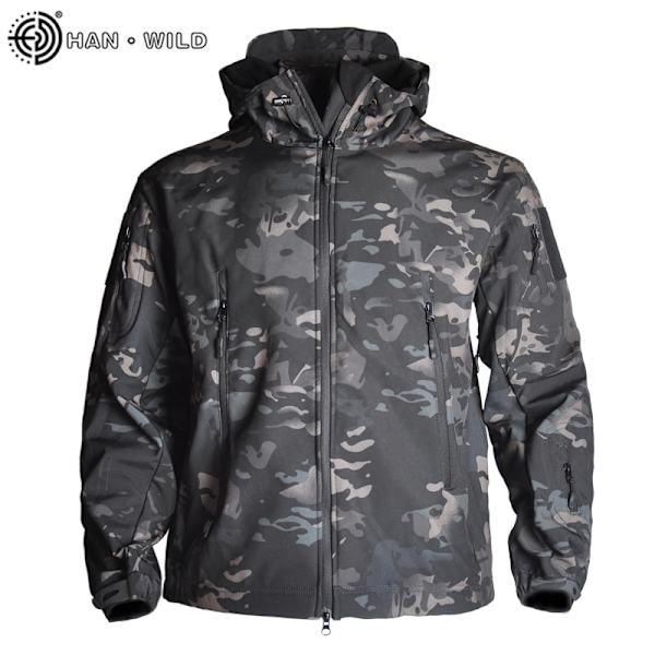 Jaktjackor Mjuk Militär Taktisk Jacka Herr Combat Vattentät Fleece Herr Kläder Multicam Kappa Vindjackor Black-Camouflage XL for 80-90kg
