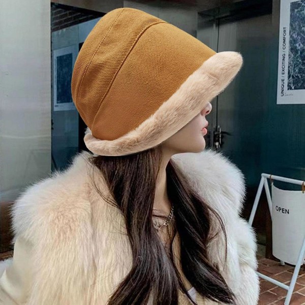 Bucket Hat för Kvinnor Vinter Ull Flicka Hatt Varm Vindtät Hatt