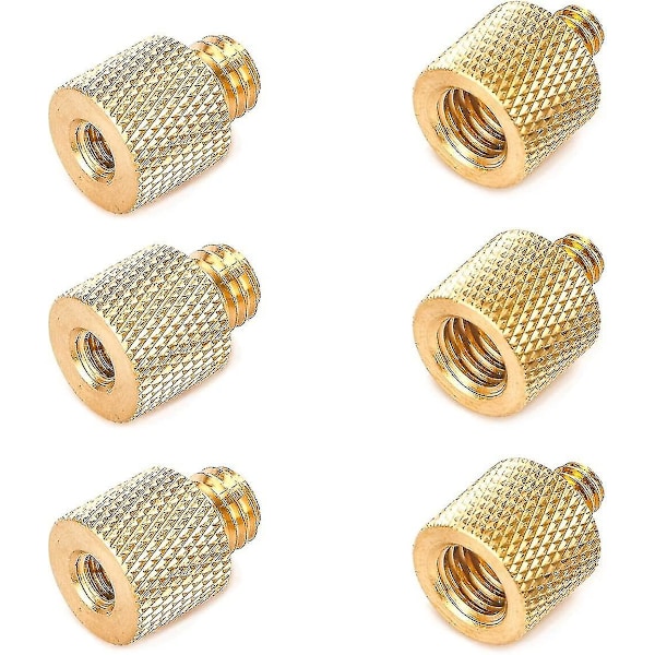 1/4 Hona till 3/8 Hanegängreducerare Mässingsskruvadapterset med 3/8 Hona till 1/4 Hanegäng Mässingomvandlare för Kamera 6st-guld