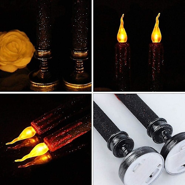 Elektronisk Ljuslykta Plast Lång Ljuslykta Flamlös Flimrande Värmeljus För Halloweenfest Heminredning Halloweendekoration Svart 2st