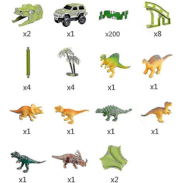 Dinosaurus Tee-se-itse Lelurata-auto - 200 Joustavaa Rataosaa Dinosaurus Tee-se-itse Opettavainen Lelu BWG