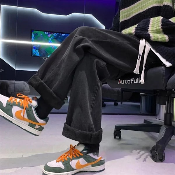 Streetwear Korkea Vyötärö Suorat Leveälahkeiset Farkut Naisten Talvimallisto Kiristysnyörillä Rento Denim Farkut Korealainen Muoti Slimmaavat Mukavat Housut Uudet black XL