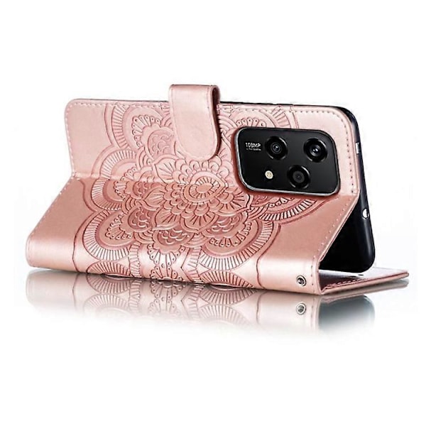 Kompatibelt Skal för Honor 200 Lite PU Läder Mandala Präglad Design Plånboksfodral PinkGold