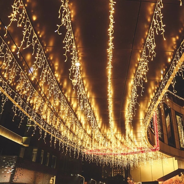 4-20M Gardin Istapp LED Ljusslinga Bröllopsfest Lampa Julbelysning Juldekoration för Hem Takfot Gatudekoration 12X0.6M 300Leds EU plug Blue