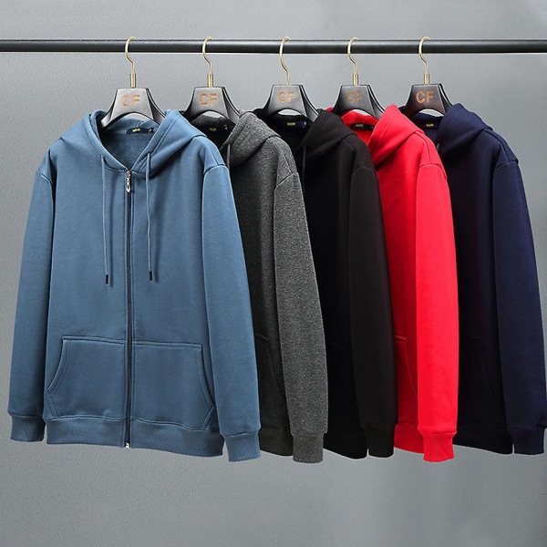 Menns høst-vinter-fleece-hettegenser Ensfarget jakke-hettegenser Plus Size black XL(60 to 70KG)