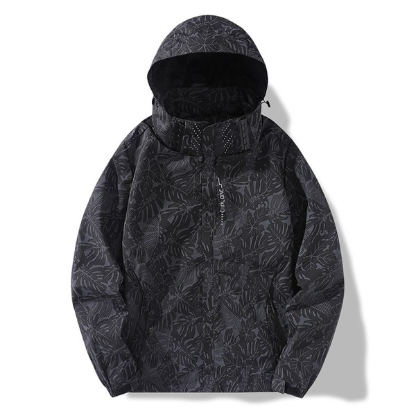 Herre Camouflage Print Hætte Outdoor Jakker Vandtæt Løse Herre Frakker Forår Unisex Overtøj Green Asian-L