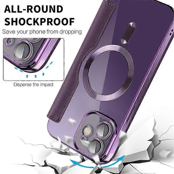 Kompatibel med iPhone 12 6.1 tommer Kortholder Læder Telefon Cover Kompatibel med MagSafe Indbygget Linse Film RFID Beskyttelse Black