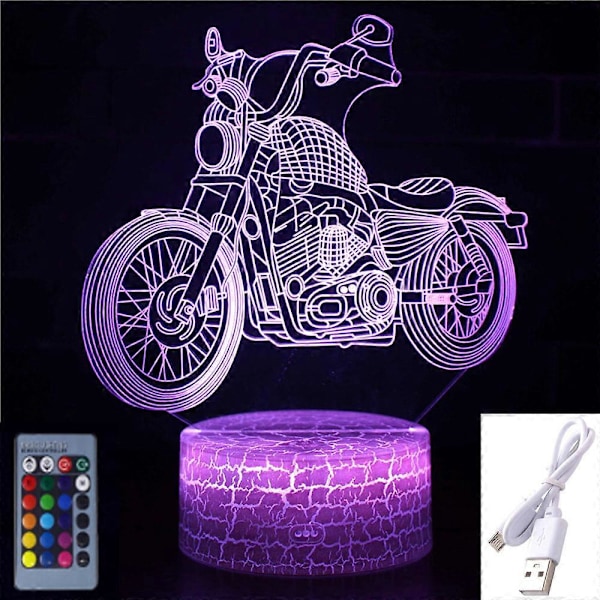 1 st Motorcyklar Nattlampa för Barn, 3D Illusion Lampa LED-ljus, Fjärrkontroll 16 Färger Ändra Ljusstyrka Justering, Julklappar till Flickor