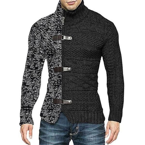 Poolokaulus Neuletakki Miesten Villapaita Syksy Talvi Tilkkutäkki Takki Vintage Miesten Neulepusero Takki Vetoketju Neulepusero Slim Topit HC3650ABlack XL