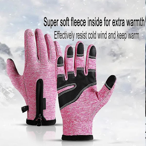 Miesten ja naisten talvikäsineet, vedenpitävät lämpimät käsineet, sormenpääherkät S-XL Pink M